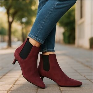 Pic&Pay "Pier" Boysenberry and Black Suede ankle boots 2.5" heel